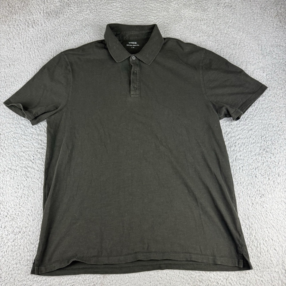 Vince Men's Large Military Green Cotton Natural Fiber Short Sleeve Polo Shirt